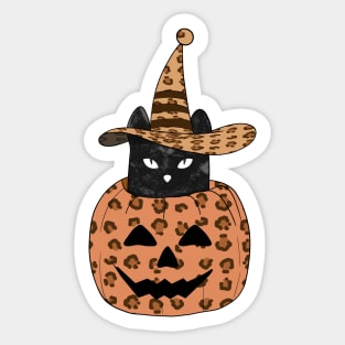 Leopard Pumpkin Black Cat Sticker